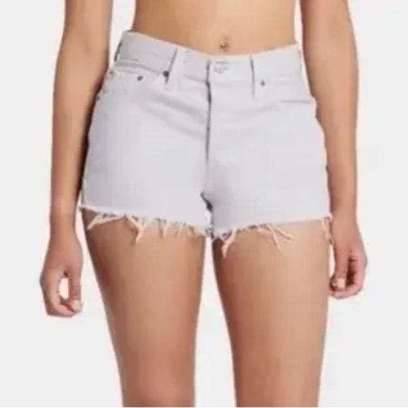 Levis Women 28 Brushed Lilac Denim Button Fly High Rise Cutoff 501 Jean Shorts - Picture 1 of 10